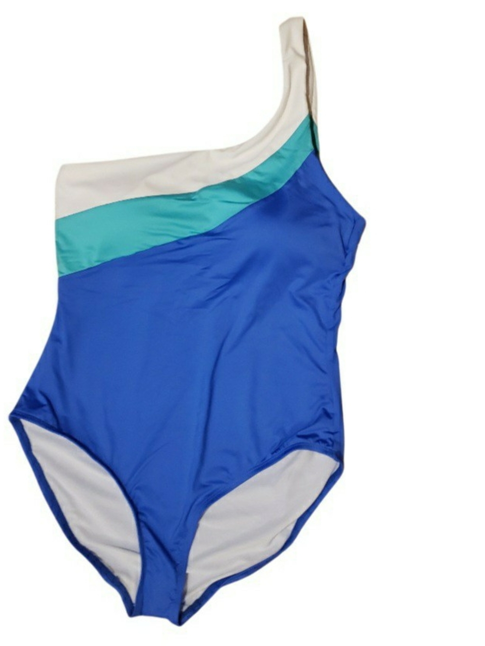 24th&Ocean solids one shoulder one piece swimsuit in the periwinkle color block.